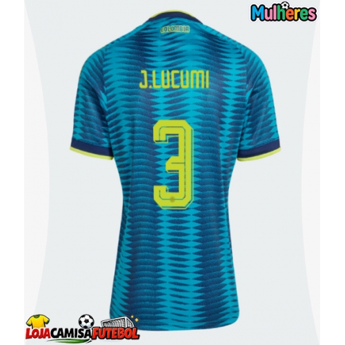 Camisa de Futebol Colômbia Jhon Lucumi #3 Equipamento Secundário Mulheres Mundo 2026 Manga Curta